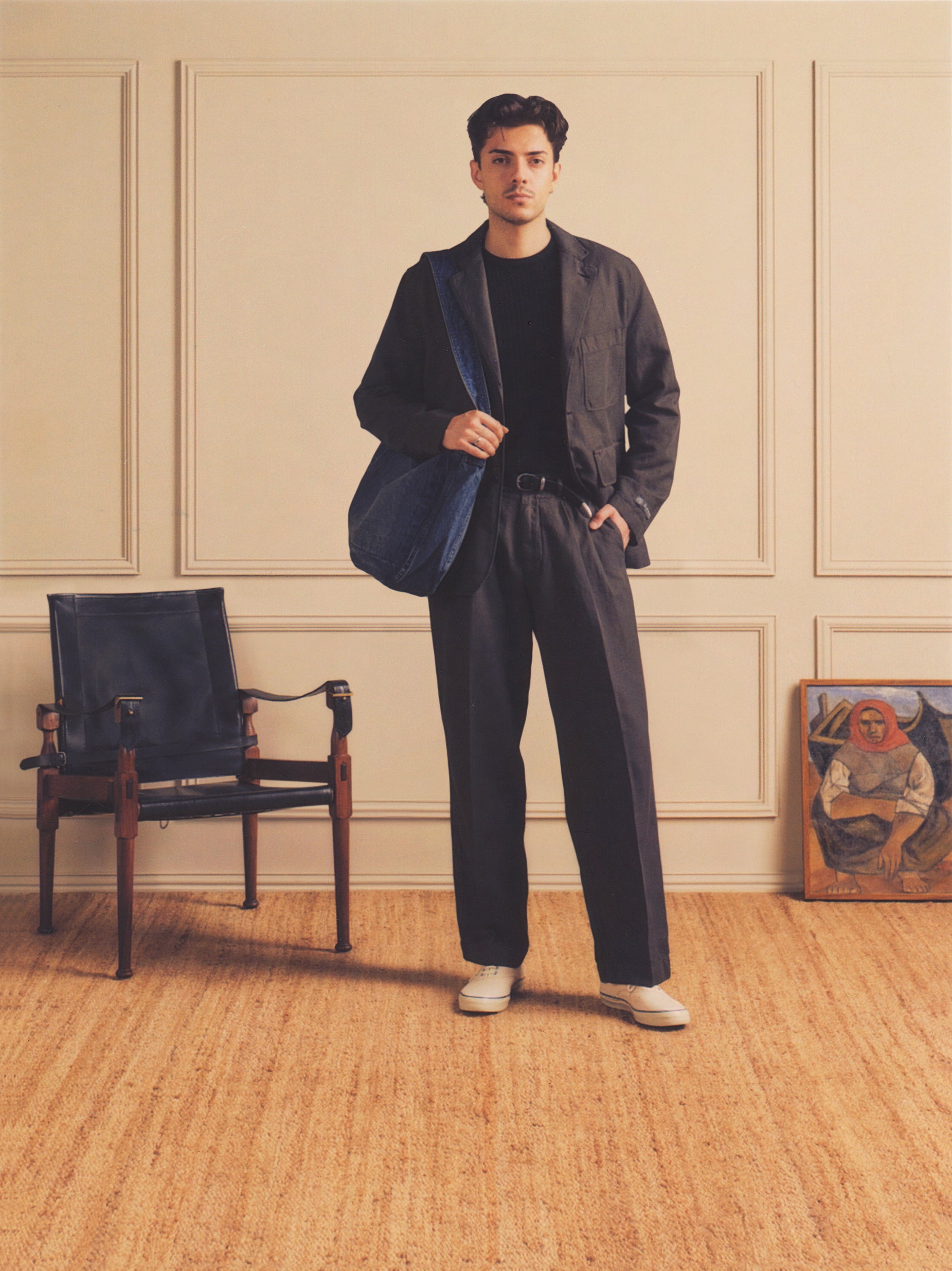 Lane Twill Cotton & Linen Suit Jacket in Black Olive
